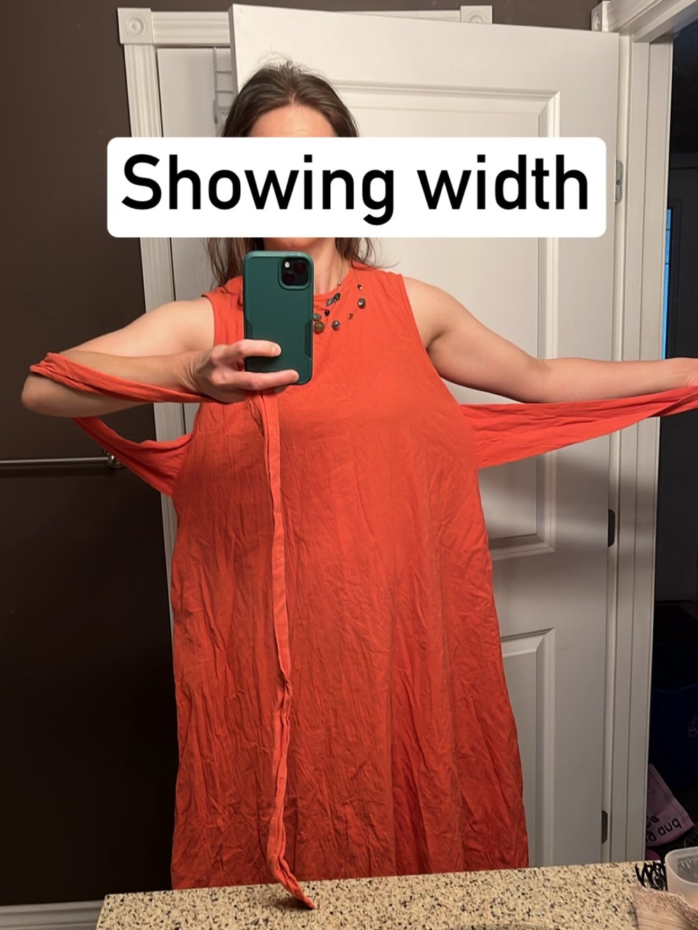 Women's Sleeveless 100% Cotton Tie-Waist crew neck long maxi dress in Yam Orange - Picture 3 of 16